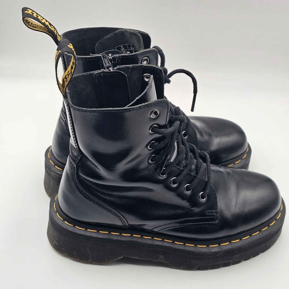 Dr Martens Jadon Platform Boots Black Leather Zip Combat Boots US Womens 8